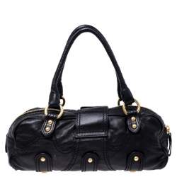 Pre Owned Valentino Black Leather Crystal Catch Satchel