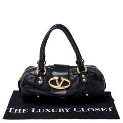 Pre Owned Valentino Black Leather Crystal Catch Satchel