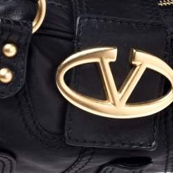 Pre Owned Valentino Black Leather Crystal Catch Satchel
