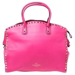 Pre Owned Valentino Pink Rockstud Leather Satchel