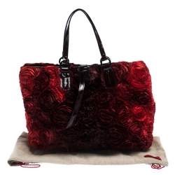 Pre Owned Valentino Red Floral Applique Satin and Patent Leather Shopper Tote