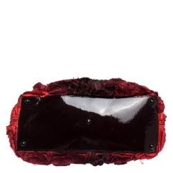 Pre Owned Valentino Red Floral Applique Satin and Patent Leather Shopper Tote