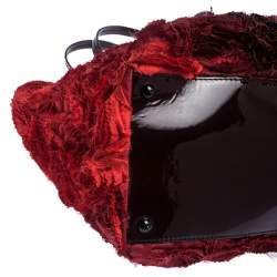 Pre Owned Valentino Red Floral Applique Satin and Patent Leather Shopper Tote