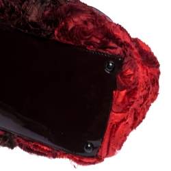 Pre Owned Valentino Red Floral Applique Satin and Patent Leather Shopper Tote