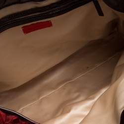 Pre Owned Valentino Red Floral Applique Satin and Patent Leather Shopper Tote