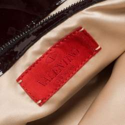 Pre Owned Valentino Red Floral Applique Satin and Patent Leather Shopper Tote