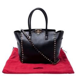 Pre Owned Valentino Black Leather Small Rockstud Shopper Tote