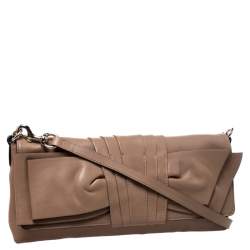 Pre Owned Valentino Nude Leather Bow Flap Clutch