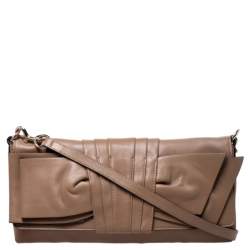 Pre Owned Valentino Nude Leather Bow Flap Clutch