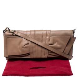 Pre Owned Valentino Nude Leather Bow Flap Clutch
