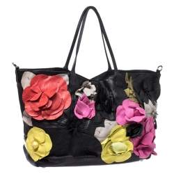 Pre Owned Valentino Multicolor Leather Flower Applique Tote