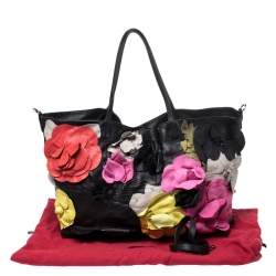 Pre Owned Valentino Multicolor Leather Flower Applique Tote