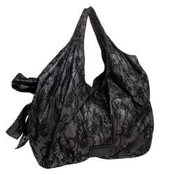 Pre Owned Valentino Black/Beige Lace Large Nuage Bow Hobo