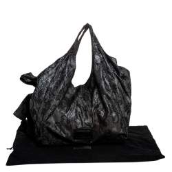 Pre Owned Valentino Black/Beige Lace Large Nuage Bow Hobo