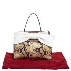 Pre Owned حقيبة فالنتينو أفروديت بفيونكة جلد لامع ورافية بنقوش جلد ثعبان سوداء/بيج