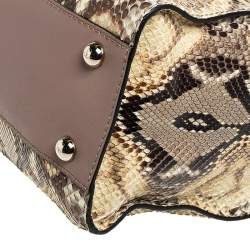Pre Owned حقيبة فالنتينو أفروديت بفيونكة جلد لامع ورافية بنقوش جلد ثعبان سوداء/بيج