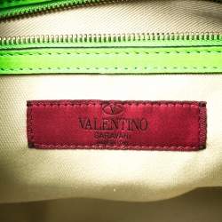Pre Owned Valentino Neon Green Leather Rockstud Trapeze Tote