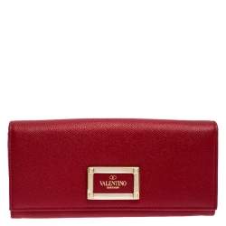 Pre Owned Valentino Red Leather Continental Wallet