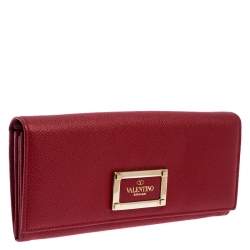 Pre Owned Valentino Red Leather Continental Wallet