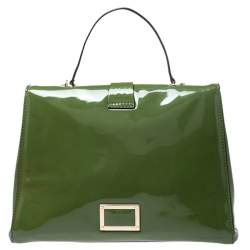 Pre Owned Valentino Green Patent Leather Top Handle Bag