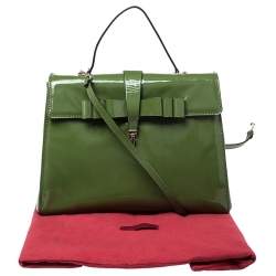 Pre Owned Valentino Green Patent Leather Top Handle Bag