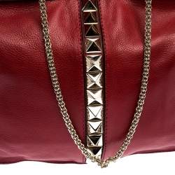 Pre Owned Valentino Red Leather Rockstud Chain Hobo