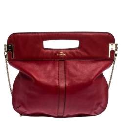 Pre Owned Valentino Red Leather Rockstud Chain Hobo