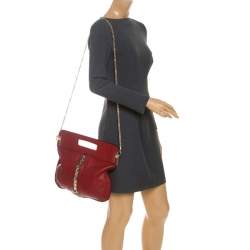 Pre Owned Valentino Red Leather Rockstud Chain Hobo