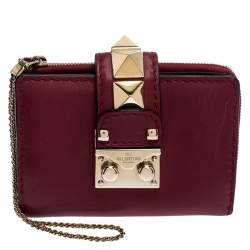 Pre Owned Valentino Maroon Leather Glam Lock Wallet
