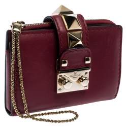 Pre Owned Valentino Maroon Leather Glam Lock Wallet