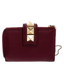 Pre Owned Valentino Maroon Leather Glam Lock Wallet