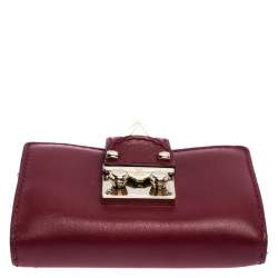 Pre Owned Valentino Maroon Leather Glam Lock Wallet
