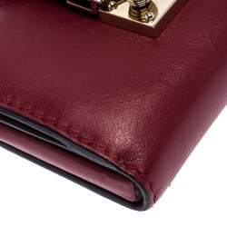 Pre Owned Valentino Maroon Leather Glam Lock Wallet