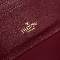 Pre Owned Valentino Maroon Leather Glam Lock Wallet
