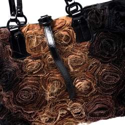 Pre Owned Valentino Beige/Black Silk and Patent Leather Organza Rosier Tote