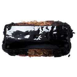 Pre Owned Valentino Beige/Black Silk and Patent Leather Organza Rosier Tote