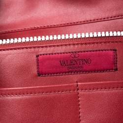 Pre Owned Valentino Red/White Leather Rockstud Tote