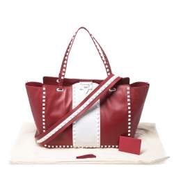 Pre Owned Valentino Red/White Leather Rockstud Tote