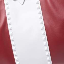 Pre Owned Valentino Red/White Leather Rockstud Tote