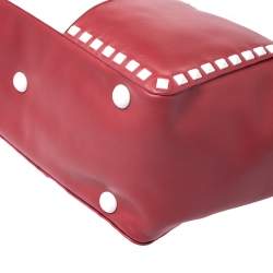 Pre Owned Valentino Red/White Leather Rockstud Tote