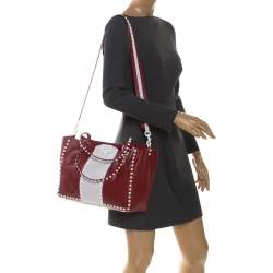 Pre Owned Valentino Red/White Leather Rockstud Tote
