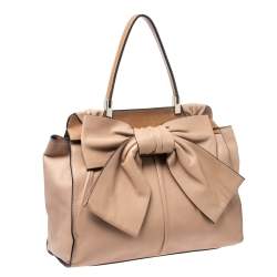 Pre Owned Valentino Beige/Brown Leather Aphrodite Bow Bag