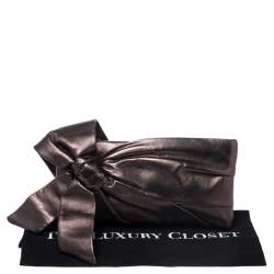 Pre Owned Valentino Metallic Leather Pleated Bow Clutch