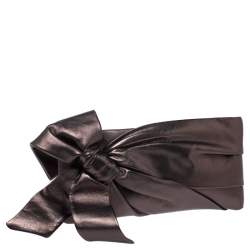 Pre Owned Valentino Metallic Leather Pleated Bow Clutch