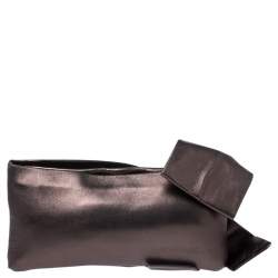 Pre Owned Valentino Metallic Leather Pleated Bow Clutch