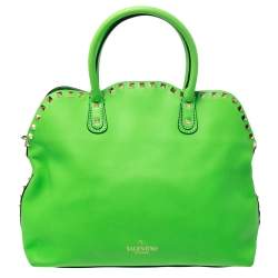 Pre Owned Valentino Neon Green Leather Rockstud Tote