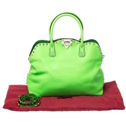 Pre Owned Valentino Neon Green Leather Rockstud Tote