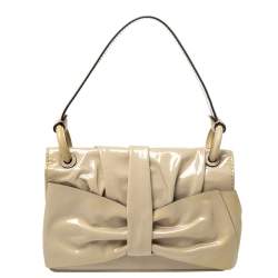 Pre Owned Valentino Beige Patent Leather Flap Shoulder Bag