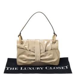 Pre Owned Valentino Beige Patent Leather Flap Shoulder Bag