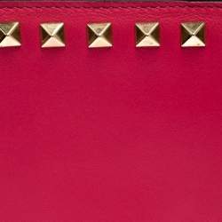 Pre Owned Valentino Hot Pink Leather Rockstud Zip Around Wallet
